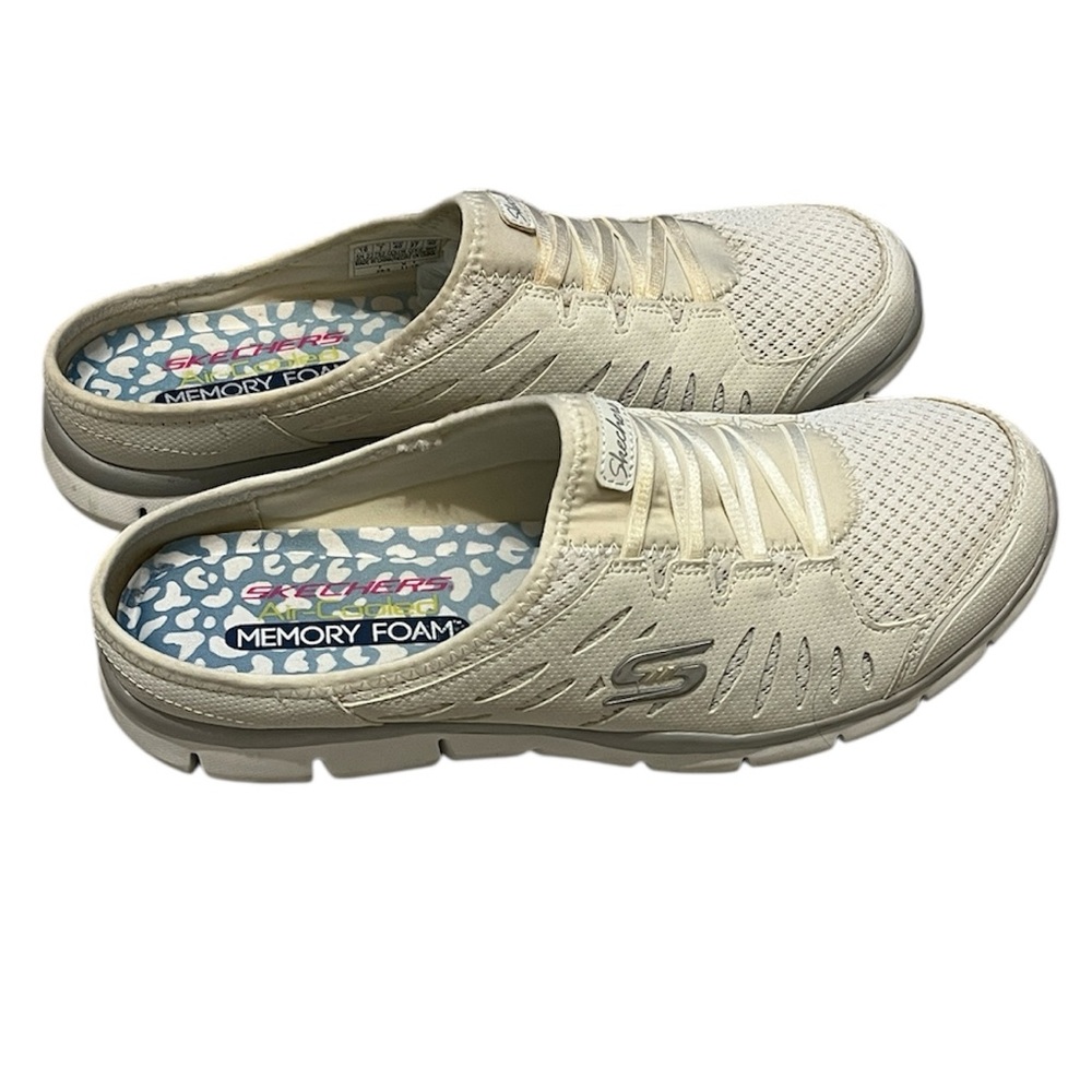 Skechers Women's White Cream Sneaker Clogs Mules Memory Foam Size 10